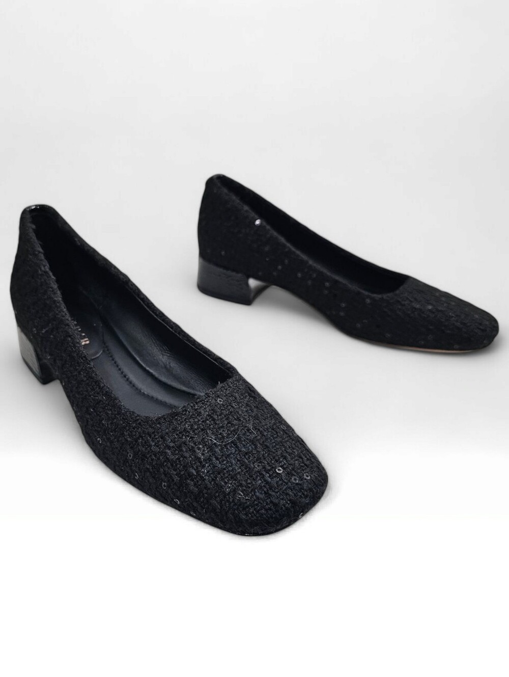 DONALD PLINER Women Black Tweed Sequin Block Heel Square Toe Pumps 6M